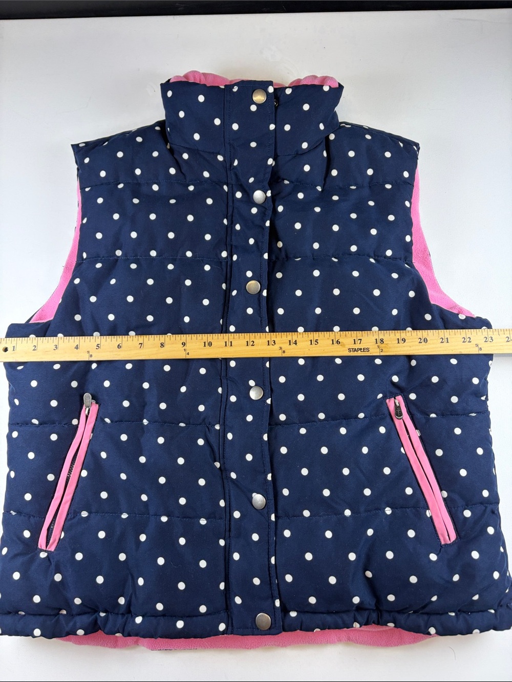 RYDALE WOMENS XL NAVY POLKA DOT PINK FLEECE QUILTED VEST GILET - Picture 5 of 6